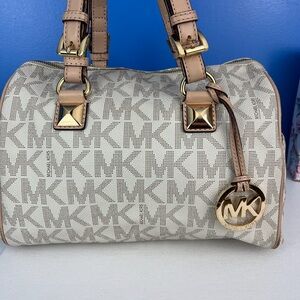 Michael Kors Cream and Tan Satchel with Gold Accents